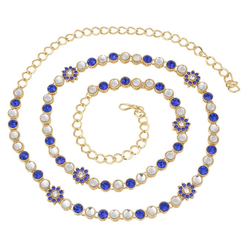 Aheli Ethnic Faux Stone Waist Charm Jewelry Kamar Patta Belly Chain Indian Traditional Sari Saree Belt Gift for Women (Blue) - Image 1